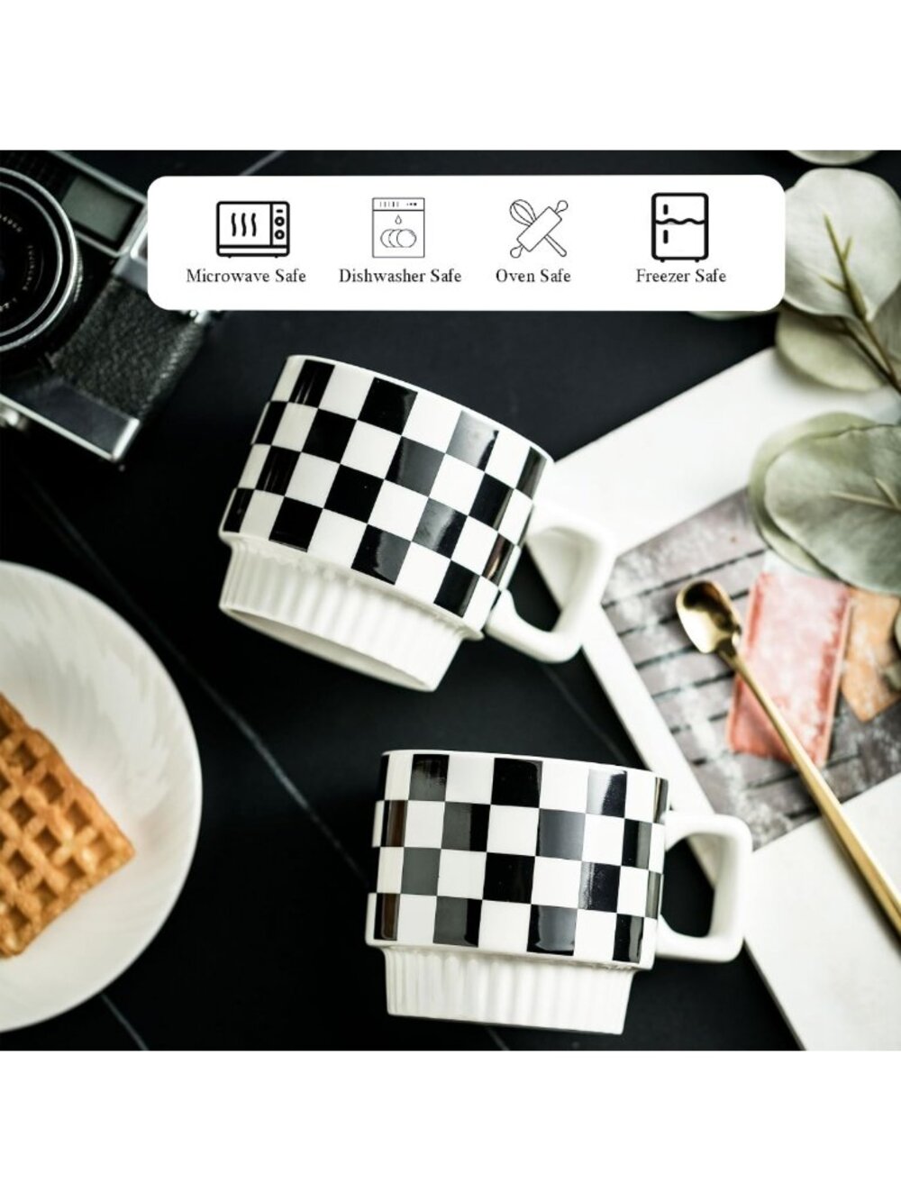 4-Piece Stackable Coffee Mug Set with Rack & Spoons - Space-Saving Design - Picture 5 of 9
